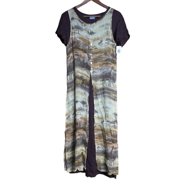 Vintage Rabbit Rabbit Rabbit Designs Two Piece Set Maxi Dress Overlay Brown 8M - Picture 1 of 10